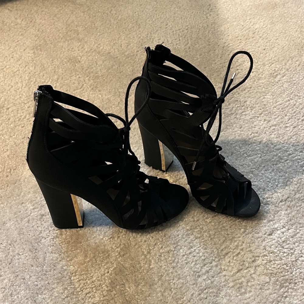 Elegant Black Lace Up Heels